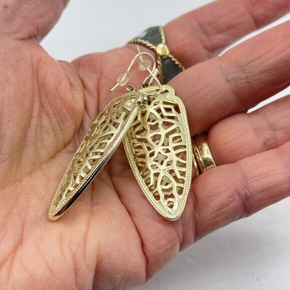 Kendra Scott Gold Tone Filigree Drop Earrings - Picture 3 of 4